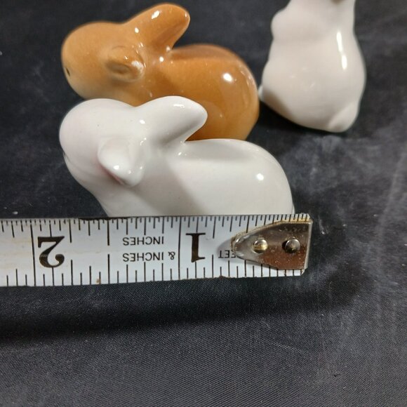 Mini Ceramic 2in Brown/White Bunny Rabbits Easter Decor Dollhouse Village - Picture 4 of 7